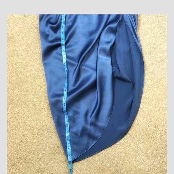 Veronica Beard Casela Dress Stretch Silk Sleeveless Blue Ruched Front Slit Sz 8 - Picture 12 of 16